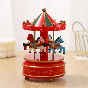 A vintage classic red and green carousel music box, perfect for birthday gifts and cake toppers.