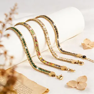 Detailed close-up view of 18K gold plated stainless steel bracelets with colorful crystals