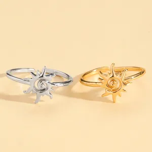 Vintage sun design adjustable rings with spiral pattern in gold and silver finishes