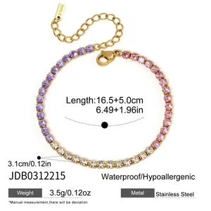 18k gold plated stainless steel tennis bracelet with purple and clear crystal stones