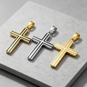 Minimalistisches Edelstahl Kreuz Anhänger Für Herren Damen Doppellinien Tropföl Kontrastfarbe Titan Stahl Religiöser Glaube Schmuck Anhänger