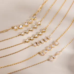 18K Gold Plated Stainless Steel Geometric Zirconia Pendant Necklace For Women Waterproof Hypoallergenic Commuter Jewelry Gift
