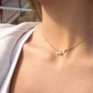 Elegant 18k gold plated stainless steel necklace featuring three sparkling marquise zircons