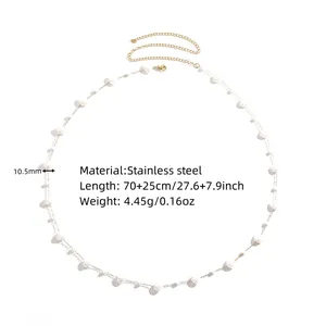 Stainless steel waist chain featuring irregular pearls, length 70+25cm, weight 4.45g.