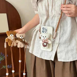 Exquisite Double Nylon Rope Plush Bear Pendant Crossbody Phone Lanyard Design Small Niche Personality Versatile Accessory Bag Charm For Women