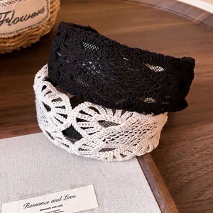 Vintage lace wide headband with French hollow crochet design