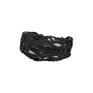 Vintage French style wide black lace headband with hollow braided mesh fashion design