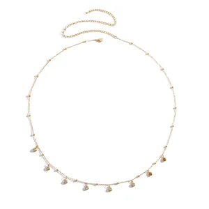 Elegant gold plated stainless steel belly chain with eight sparkling rhinestone pendants