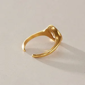 Detail view of a gold titanium steel ring featuring a teardrop zircon in a side profile