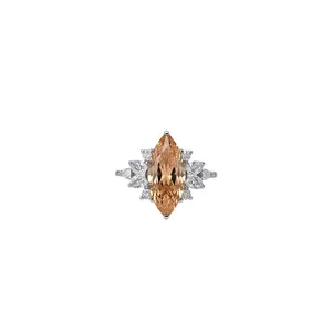 Stunning marquise-cut champagne zircon open ring with side stone accents