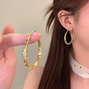 Vintage Geometrische Wassertropfen Creolen Für Damen Kupfer Galvanisiert Texturiert Mode Pendeln Schmuck Zubehör