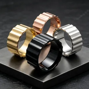 Industrial Style Wide Band Ring Gear Stripe Stainless Steel Ring For Men Women Hip Hop Mechanical Texture Titanium Steel Ring Jewelry