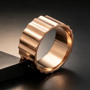 Mechanical 9mm wide gear textured stainless steel ring in rose gold for men and women