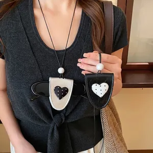 Damen Vintage Polka Dot Herz Leder Sonnenbrillenhalter Halskette Resort Stil Kunstleder Brillenclip Funktionale Pullover Kette Schmuck