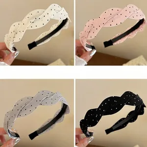 Diadema de Satén con Lunares y Nudo Trenzado para Mujer Moda Dulce High Top Puffy Hair Hoop Accesorios para el Cabello Diario
