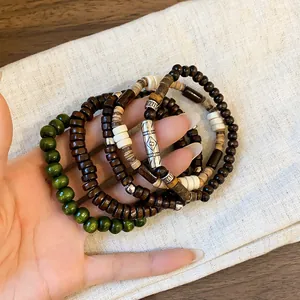 Detail view of Bohemian multi-layer beaded bracelet set in ethnic retro style