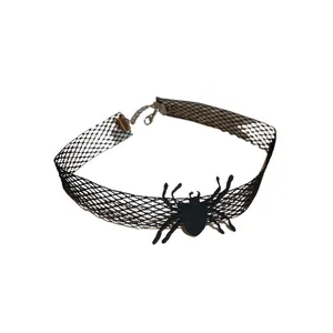 Gothic black spider web mesh choker necklace accessory for Halloween party costumes