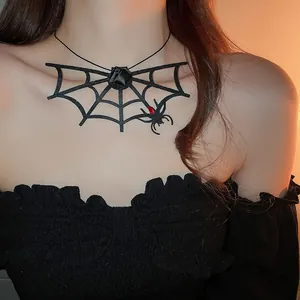 Close-up of a stylish Gothic spider web choker necklace for Halloween party costume