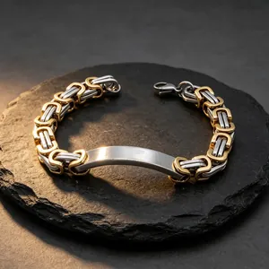 Men's Personalized Engravable Byzantine Chain Bracelet Stainless Steel Byzantine Hip Hop Jewelry Gold Silver ID Plate Bracelet