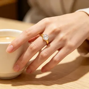 Luxus Edelstahl Vier-Krappen Strass Ring Für Damen Mode Gold Silber Rund Quadratisch Schnitt Verlobung Hochzeit Schmuck Ring