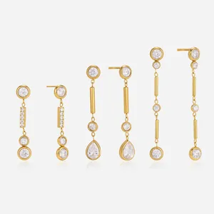 Minimalistische Edelstahl Zirkonia Quaste Tropfen Ohrringe Für Damen Vergoldet Geometrische Stab Kette Ohrstecker Luxus Schmuck Geschenk