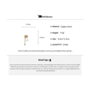 Detailed size and material specifications for elegant zircon flower tassel ear cuff earrings