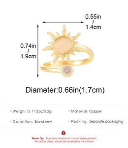Detailed dimensions and specifications of the adjustable sun and moon copper open ring