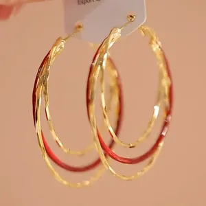 IJzer Staal Vintage Gelaagde Cirkelvormige Hoepel Oorbellen Voor Vrouwen Lichtgewicht Goud Rood Emaille Druppelolie Geometrische Ronde Oorbellen Sieraden