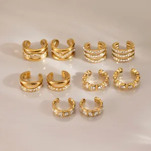 18K Vergoldet Edelstahl Ohrklemmen Für Damen Strass Ohne Piercing Geometrische Ohrknorpel Clip Einfacher Pendelschmuck