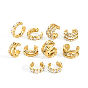 Set mit 10 vergoldeten Edelstahl-Ohrklemmen mit glitzernden Zirkonia-Steinen für Damen