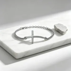 Vintage Titanstahl Horizontal Gebogenes Kreuz Armband Für Herren Damen Hip Hop Verstellbare Kette Schmuck Geschenk
