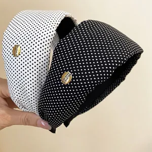Lot de bandeaux larges en tissu à pois rétro aux couleurs classiques noir et blanc