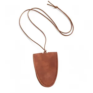 Minimalist brown leather cord necklace with pouch pendant for glasses holder