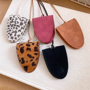 Set of stylish faux leather glasses holder necklaces in leopard and solid colors for women