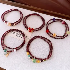 Elegant garnet and colorful gemstone beaded multi-layer wrap bracelet for women