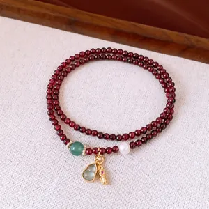 Vintage garnet beaded layered bracelet with green jade and pearl accents fashion jewelry
