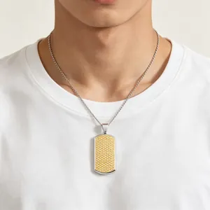 Vue détaillée d'un collier pour homme en acier titane avec pendentif plaque militaire