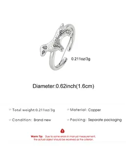 Detailed silver dog open ring image showing size, weight, and copper material specs