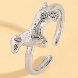 Close-up detail of silver Cocker Spaniel dog adjustable ring with textured finish