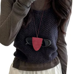 Chic red leather glasses holder necklace with thin lanyard cord for women's fashion