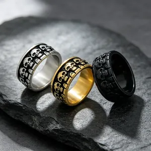 Bague Crâne Hip Hop pour Hommes en Acier au Titane Acier Inoxydable Punk Gothique Bague Large Bijoux Personnalisés Cadeau pour Hommes