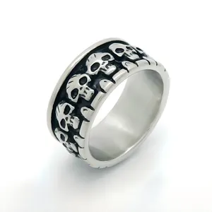 Bague tête de mort en acier inoxydable pour homme avec design vintage punk et hip-hop