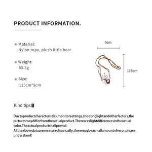 Detail view showing plush bear phone chain specifications and size dimensions