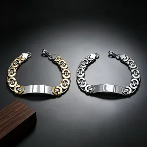Herren Titanstahl Kreisförmige Schleife Kette Armband Mit Gebogener Platte Schwere Byzantinischen Stil Hummer-Verschluss Schmuck
