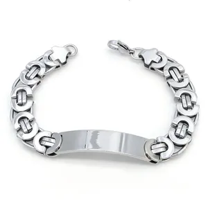 Herrenarmband aus Titanstahl mit runden Gliedern und gravierbarer Platte, Silber
