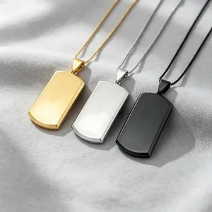 Detailed shot of blank titanium steel dog tag pendants in gold, silver and black colors