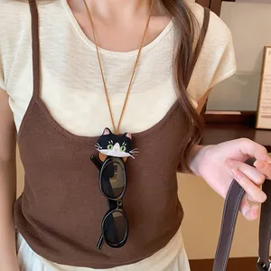 Adorable collier pendentif chat en tissu fait main servant de porte-lunettes créatif pour femmes