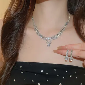 Gedetailleerd overzicht van elegante zirkoon waterdruppel hanger ketting en oorbellen set