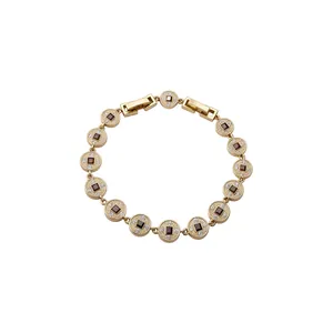 Elegantes, 18 Karat vergoldetes Armband mit runden Gliedern, Zirkonia und Mikro-Pavé.
