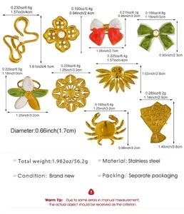 Size chart for vintage enamel flower and bow stainless steel rings set